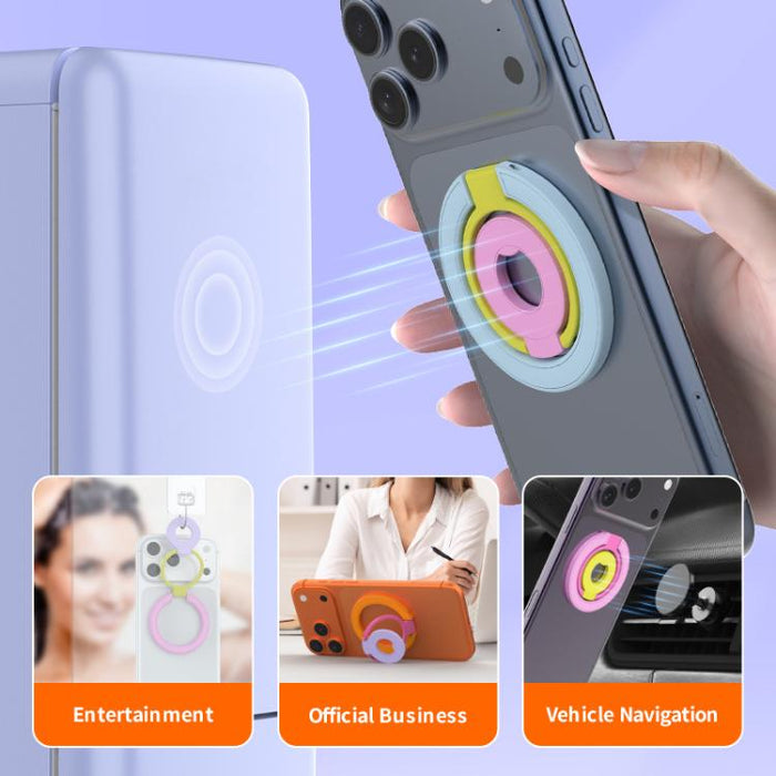 Soporte magnético para teléfono con hebilla de anillo y diseño tricolor de rotación de 360 grados