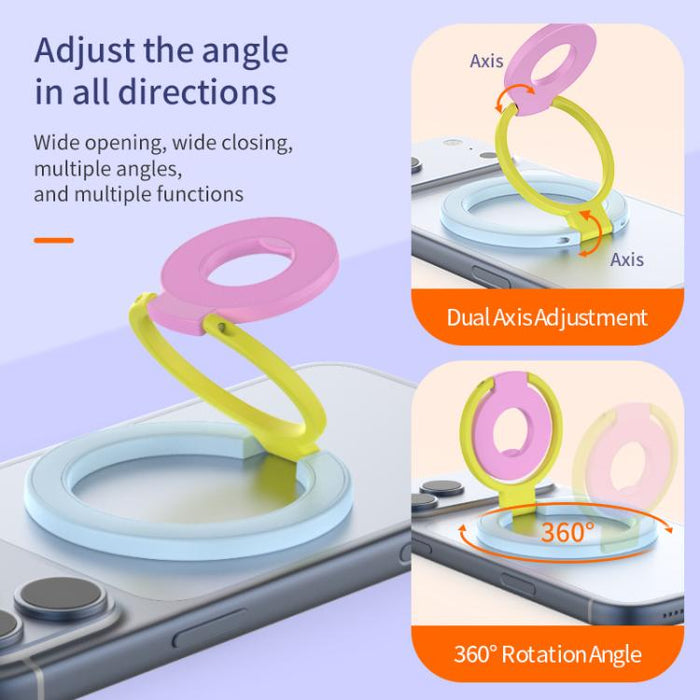 Soporte magnético para teléfono con hebilla de anillo y diseño tricolor de rotación de 360 grados