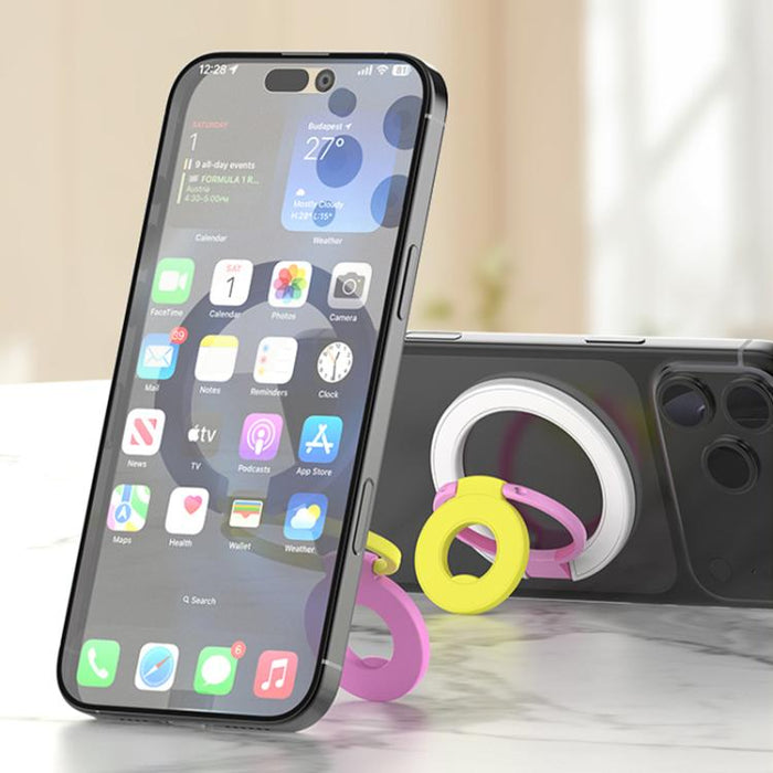 Soporte magnético para teléfono con hebilla de anillo y diseño tricolor de rotación de 360 grados