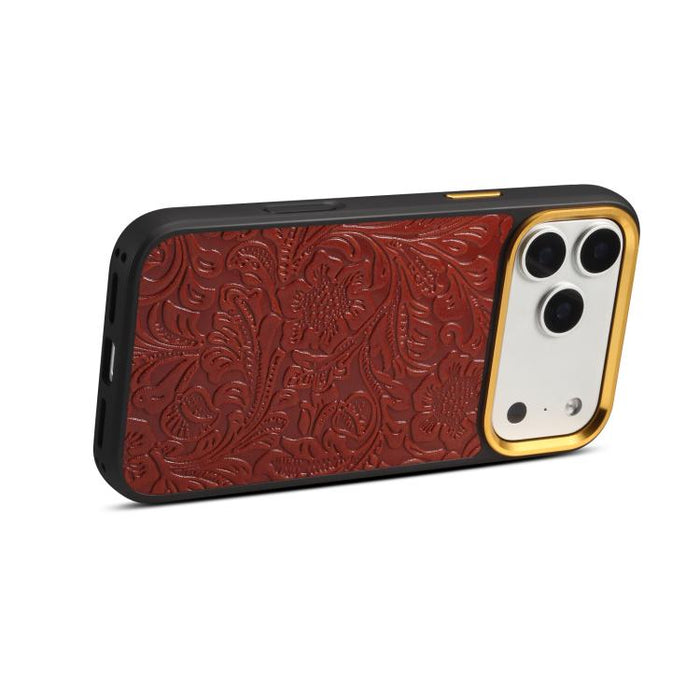 Funda para teléfono Denior A26+2 de cuero con textura floral retro, For iPhone 17 Pro Max, For iPhone 17 Pro, For iPhone 16 Pro Max, For iPhone 16 Pro, For iPhone 15 Pro Max, For iPhone 15 Pro