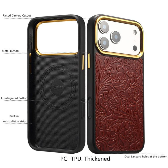 Funda para teléfono Denior A26+2 de cuero con textura floral retro, For iPhone 17 Pro Max, For iPhone 17 Pro, For iPhone 16 Pro Max, For iPhone 16 Pro, For iPhone 15 Pro Max, For iPhone 15 Pro