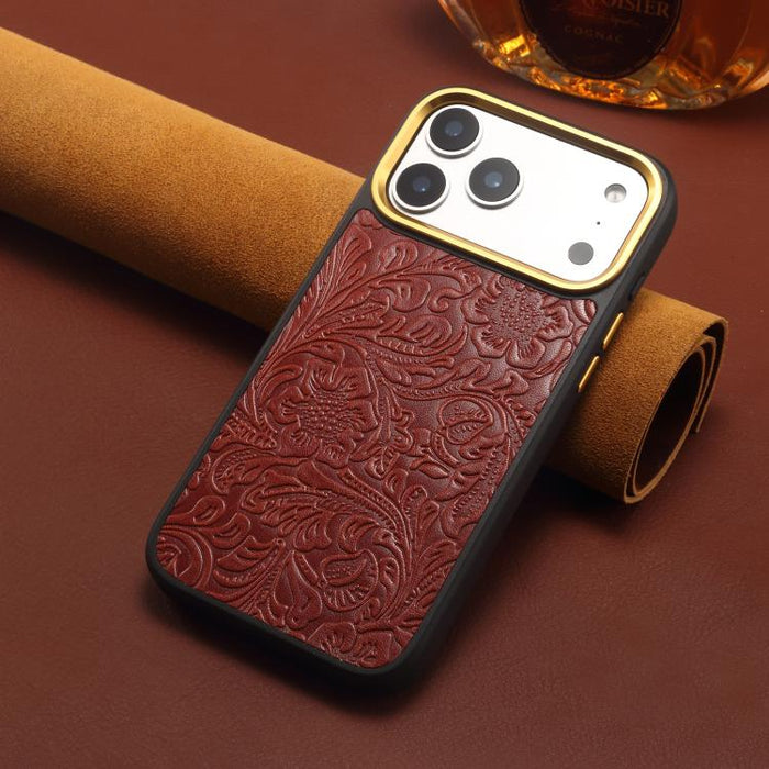 Funda para teléfono Denior A26+2 de cuero con textura floral retro, For iPhone 17 Pro Max, For iPhone 17 Pro, For iPhone 16 Pro Max, For iPhone 16 Pro, For iPhone 15 Pro Max, For iPhone 15 Pro