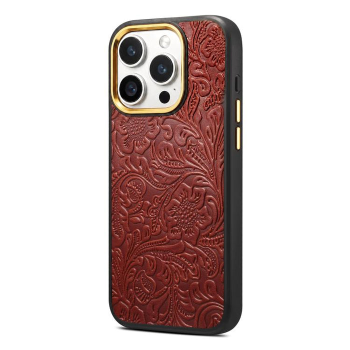Funda para teléfono Denior A26+2 de cuero con textura floral retro, For iPhone 17 Pro Max, For iPhone 17 Pro, For iPhone 16 Pro Max, For iPhone 16 Pro, For iPhone 15 Pro Max, For iPhone 15 Pro