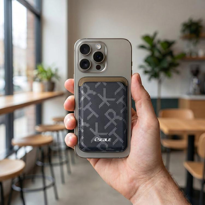 ESEBLE S8 Piel sintética con textura de letras y ranuras magnéticas para tarjetas de teléfono móvil