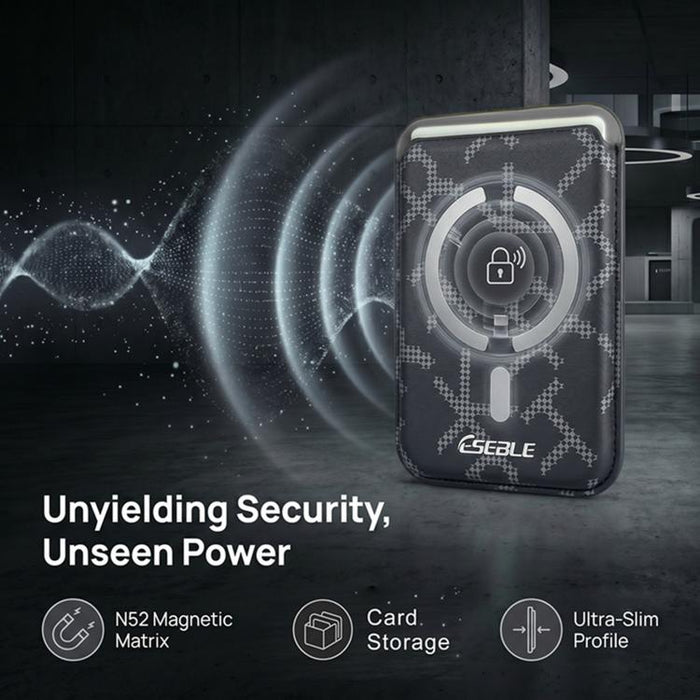 ESEBLE S8 Piel sintética con textura de letras y ranuras magnéticas para tarjetas de teléfono móvil