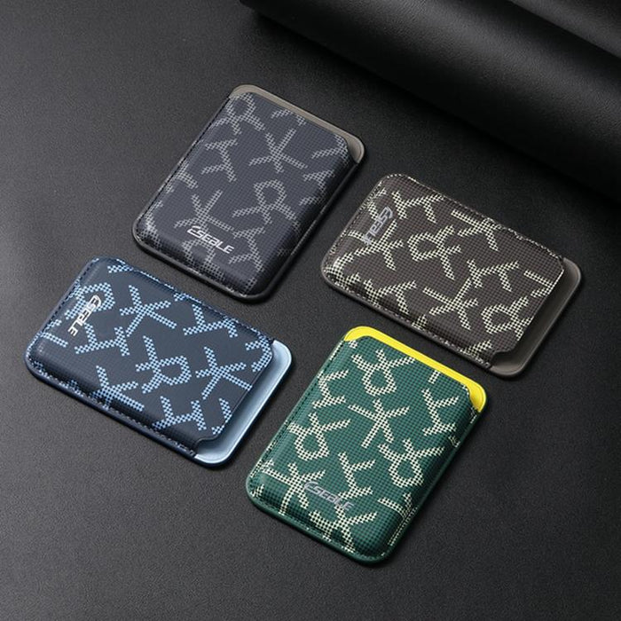 ESEBLE S8 Piel sintética con textura de letras y ranuras magnéticas para tarjetas de teléfono móvil