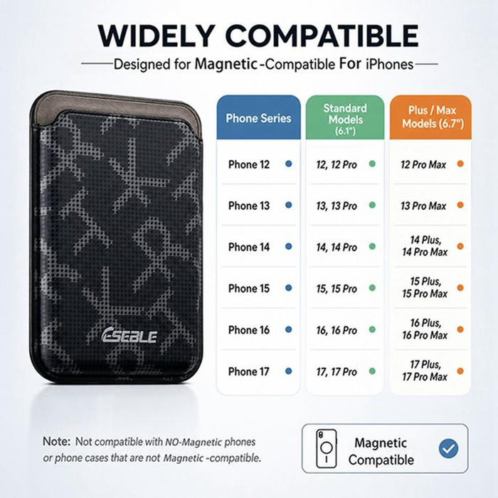 ESEBLE S8 Piel sintética con textura de letras y ranuras magnéticas para tarjetas de teléfono móvil