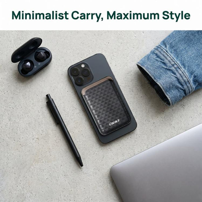 ESEBLE S9, carcasa triangular de cuero sintético con ranuras magnéticas para tarjetas de teléfono móvil.