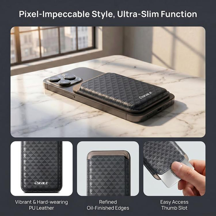 ESEBLE S9, carcasa triangular de cuero sintético con ranuras magnéticas para tarjetas de teléfono móvil.