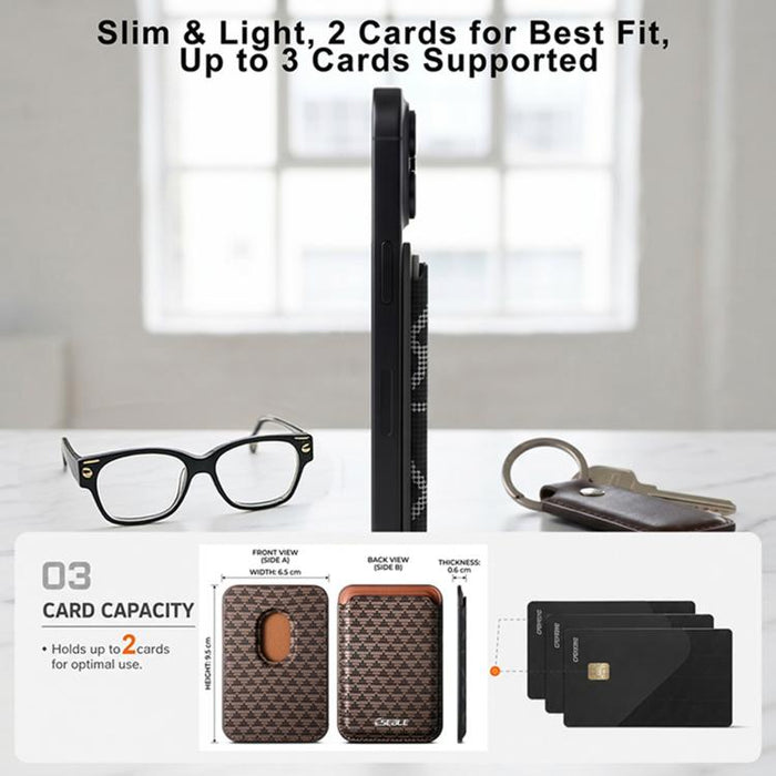 ESEBLE S9, carcasa triangular de cuero sintético con ranuras magnéticas para tarjetas de teléfono móvil.