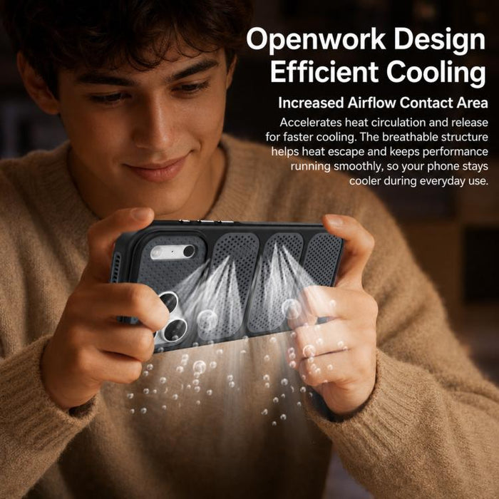 Funda para teléfono híbrida magnética de PC TPU con diseño de refrigeración hueca, For iPhone 17 Pro Max, For iPhone 17 Pro, For iPhone 17, For iPhone 16 Pro Max, For iPhone 16 Pro, For iPhone 16 Plus, For iPhone 16, For iPhone 15 Pro Max              ...