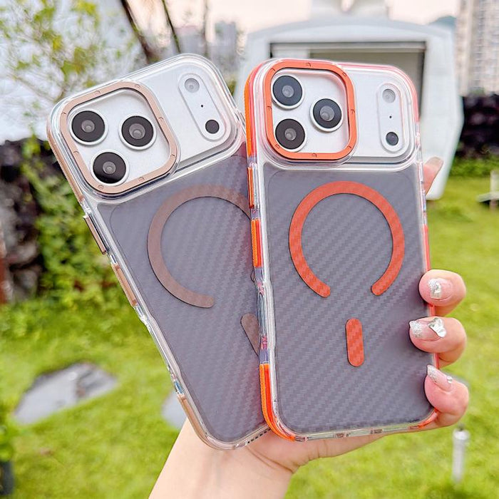 Funda para teléfono MagSafe con textura de fibra de carbono bicolor, For iPhone 17 Pro Max, For iPhone 17