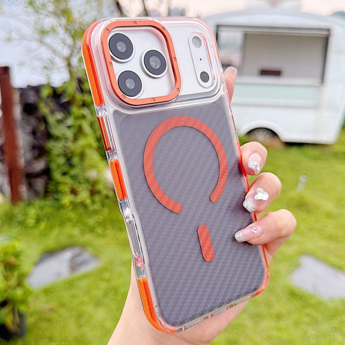 Funda para teléfono MagSafe con textura de fibra de carbono bicolor, For iPhone 17 Pro Max, For iPhone 17
