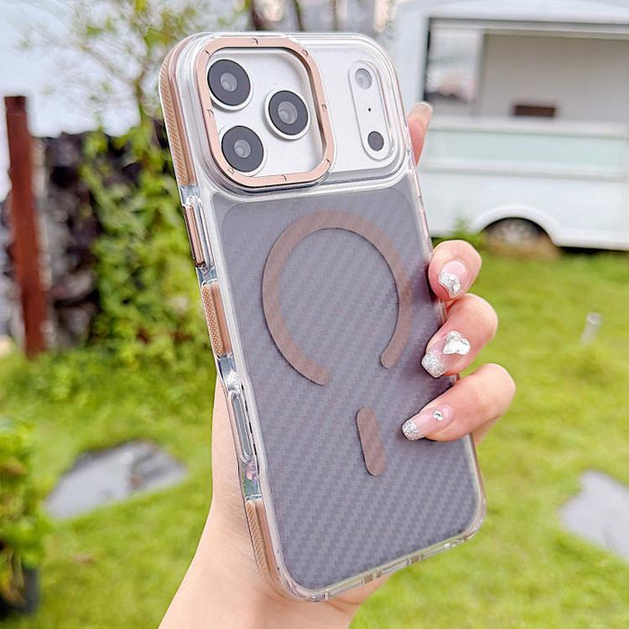 Funda para teléfono MagSafe con textura de fibra de carbono bicolor, For iPhone 17 Pro Max, For iPhone 17