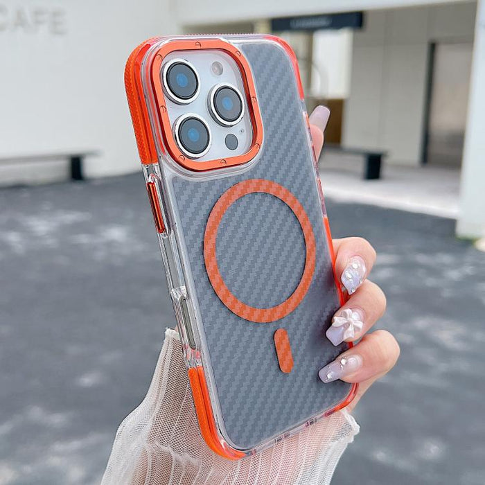 Funda para teléfono MagSafe con textura de fibra de carbono bicolor, For iPhone 17 Pro Max, For iPhone 17