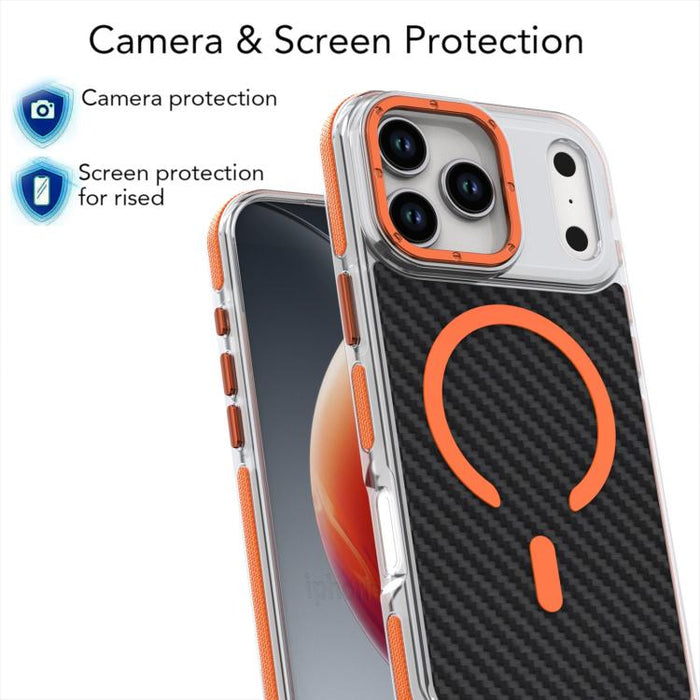 Funda para teléfono MagSafe con textura de fibra de carbono bicolor, For iPhone 17 Pro Max, For iPhone 17