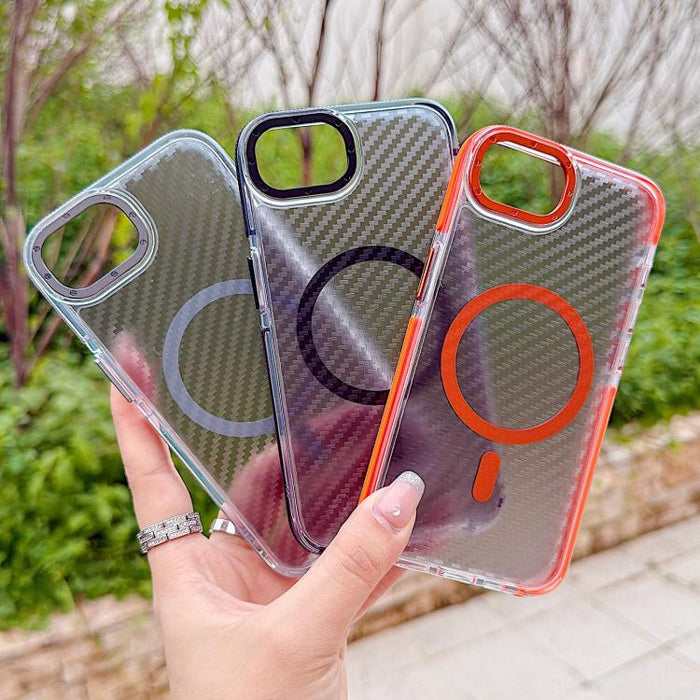 Funda para teléfono MagSafe con textura de fibra de carbono bicolor, For iPhone 17e / 16e