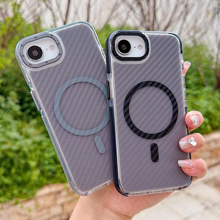 Funda para teléfono MagSafe con textura de fibra de carbono bicolor, For iPhone 17e / 16e