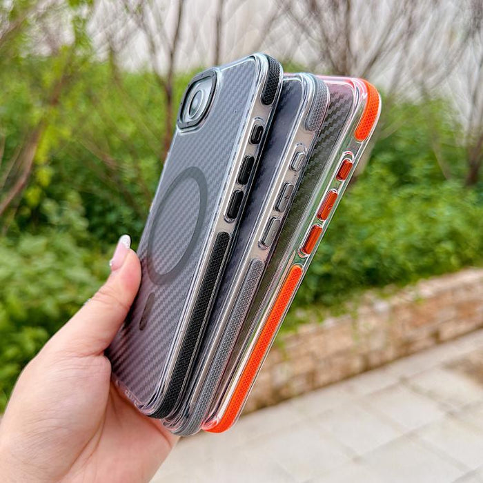 Funda para teléfono MagSafe con textura de fibra de carbono bicolor, For iPhone 17e / 16e