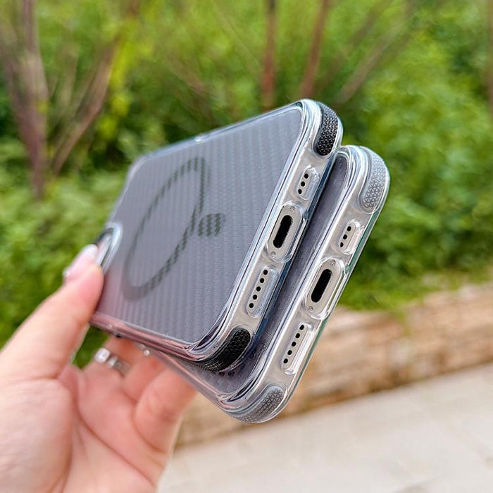Funda para teléfono MagSafe con textura de fibra de carbono bicolor, For iPhone 17e / 16e