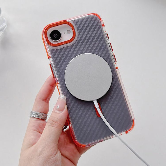 Funda para teléfono MagSafe con textura de fibra de carbono bicolor, For iPhone 17e / 16e