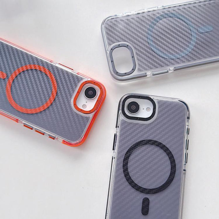 Funda para teléfono MagSafe con textura de fibra de carbono bicolor, For iPhone 17e / 16e