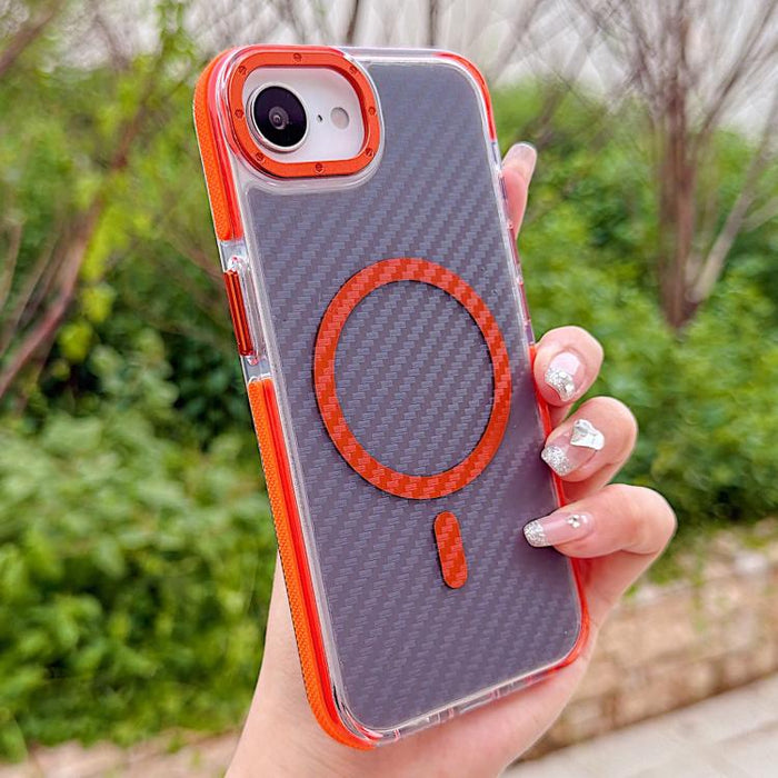 Funda para teléfono MagSafe con textura de fibra de carbono bicolor, For iPhone 17e / 16e