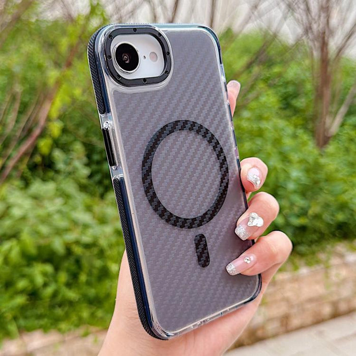 Funda para teléfono MagSafe con textura de fibra de carbono bicolor, For iPhone 17e / 16e