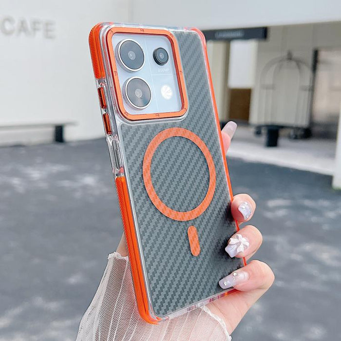 Funda para teléfono MagSafe con textura de fibra de carbono bicolor, For Redmi Note 15 Pro 5G Global 163.6mm