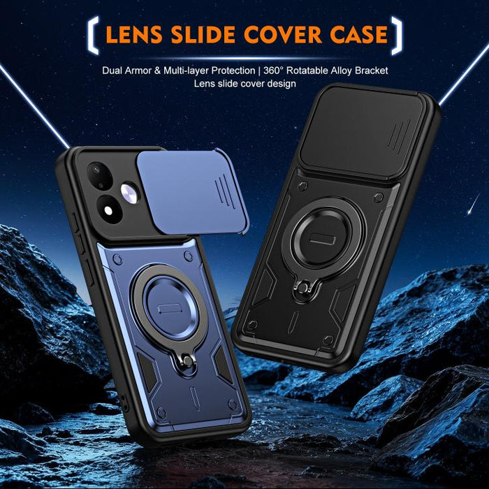 Funda para teléfono con soporte de anillo y cubierta deslizante para lente, For Redmi Note 15 Pro+ Global 163.3m, For Redmi Note 15 4G / 5G Global 164mm, For Redmi Note 15 Pro 4G Global 163.2mm, For Redmi Note 15 Pro 5G Global 163.6m