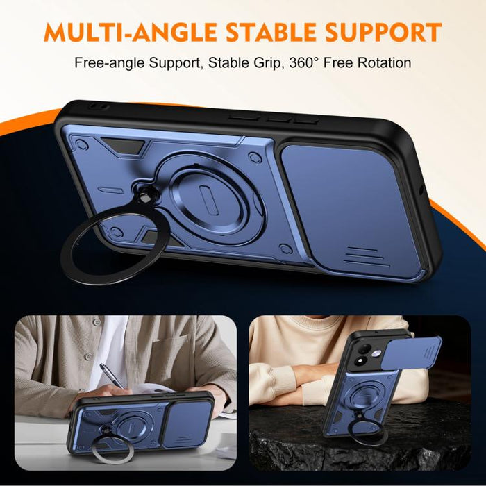 Funda para teléfono con soporte de anillo y cubierta deslizante para lente, For Redmi Note 15 Pro+ Global 163.3m, For Redmi Note 15 4G / 5G Global 164mm, For Redmi Note 15 Pro 4G Global 163.2mm, For Redmi Note 15 Pro 5G Global 163.6m