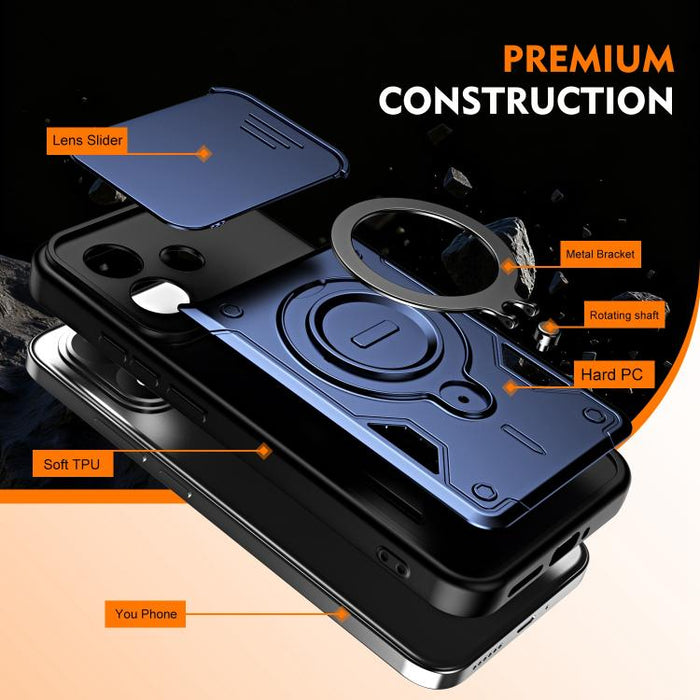 Funda para teléfono con soporte de anillo y cubierta deslizante para lente, For Redmi Note 15 Pro+ Global 163.3m, For Redmi Note 15 4G / 5G Global 164mm, For Redmi Note 15 Pro 4G Global 163.2mm, For Redmi Note 15 Pro 5G Global 163.6m