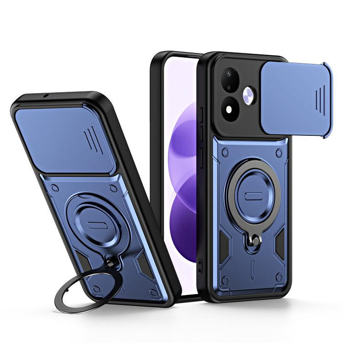 Funda para teléfono con soporte de anillo y cubierta deslizante para lente, For Redmi Note 15 Pro+ Global 163.3m, For Redmi Note 15 4G / 5G Global 164mm, For Redmi Note 15 Pro 4G Global 163.2mm, For Redmi Note 15 Pro 5G Global 163.6m