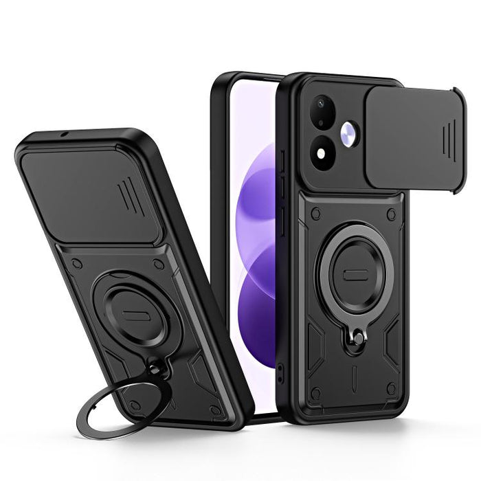 Funda para teléfono con soporte de anillo y cubierta deslizante para lente, For Redmi Note 15 Pro+ Global 163.3m, For Redmi Note 15 4G / 5G Global 164mm, For Redmi Note 15 Pro 4G Global 163.2mm, For Redmi Note 15 Pro 5G Global 163.6m