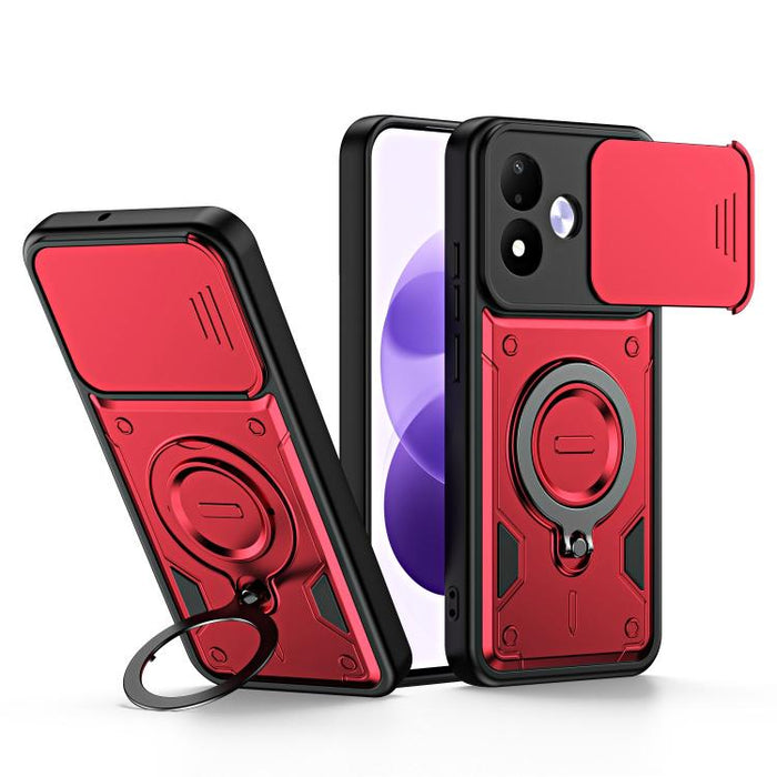 Funda para teléfono con soporte de anillo y cubierta deslizante para lente, For Redmi Note 15 Pro+ Global 163.3m, For Redmi Note 15 4G / 5G Global 164mm, For Redmi Note 15 Pro 4G Global 163.2mm, For Redmi Note 15 Pro 5G Global 163.6m