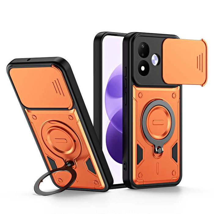 Funda para teléfono con soporte de anillo y cubierta deslizante para lente, For Redmi Note 15 Pro+ Global 163.3m, For Redmi Note 15 4G / 5G Global 164mm, For Redmi Note 15 Pro 4G Global 163.2mm, For Redmi Note 15 Pro 5G Global 163.6m