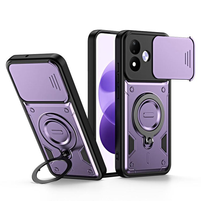 Funda para teléfono con soporte de anillo y cubierta deslizante para lente, For Redmi Note 15 Pro+ Global 163.3m, For Redmi Note 15 4G / 5G Global 164mm, For Redmi Note 15 Pro 4G Global 163.2mm, For Redmi Note 15 Pro 5G Global 163.6m