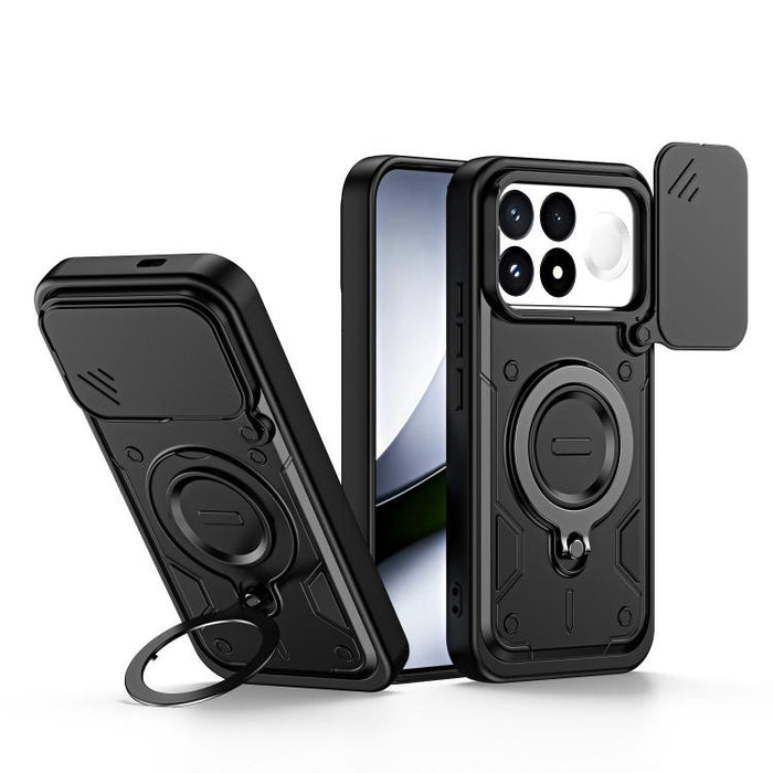 Funda para teléfono con soporte de anillo y cubierta deslizante para lente, For Redmi Note 15 Pro+ Global 163.3m, For Redmi Note 15 4G / 5G Global 164mm, For Redmi Note 15 Pro 4G Global 163.2mm, For Redmi Note 15 Pro 5G Global 163.6m