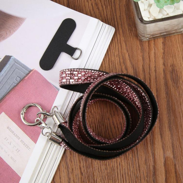 Cordón para teléfono con diamantes de imitación brillantes y almohadilla