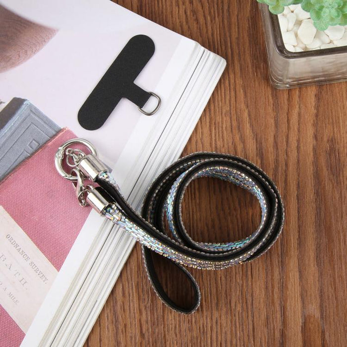 Cordón para teléfono con diamantes de imitación brillantes y almohadilla