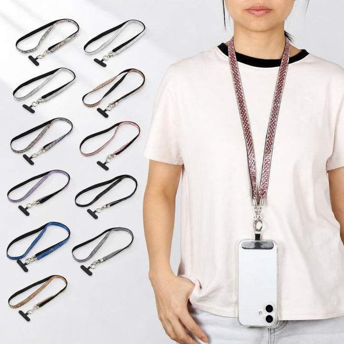 Cordón para teléfono con diamantes de imitación brillantes y almohadilla