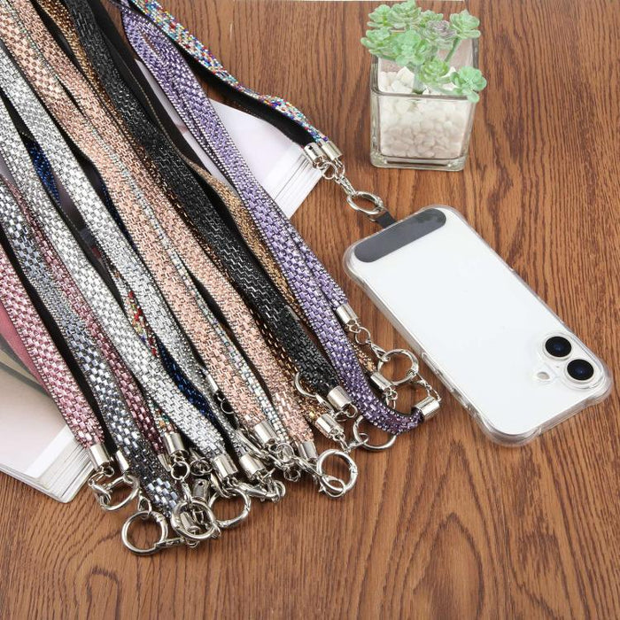 Cordón para teléfono con diamantes de imitación brillantes y almohadilla