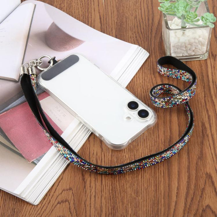 Cordón para teléfono con diamantes de imitación brillantes y almohadilla