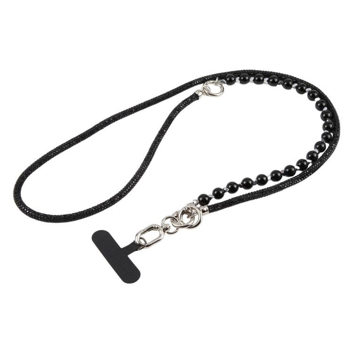 Cordón para teléfono con perlas y diamantes de imitación brillantes y cuentas de cristal desmontables.