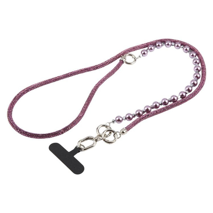 Cordón para teléfono con perlas y diamantes de imitación brillantes y cuentas de cristal desmontables.