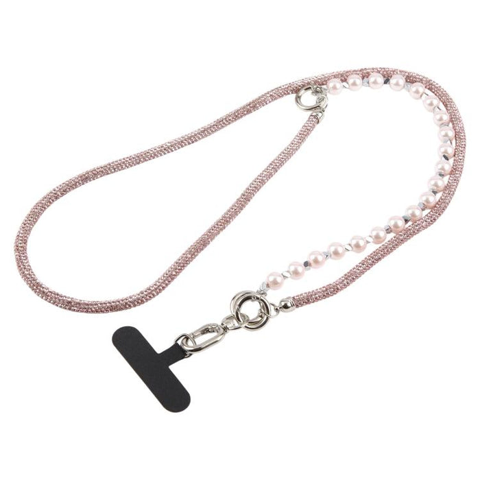 Cordón para teléfono con perlas y diamantes de imitación brillantes y cuentas de cristal desmontables.