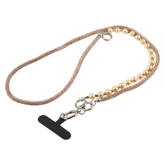 Cordón para teléfono con perlas y diamantes de imitación brillantes y cuentas de cristal desmontables.