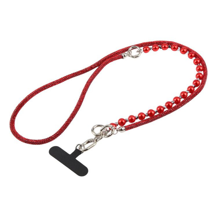 Cordón para teléfono con perlas y diamantes de imitación brillantes y cuentas de cristal desmontables.