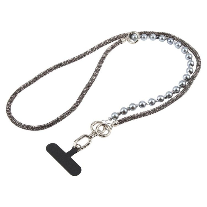 Cordón para teléfono con perlas y diamantes de imitación brillantes y cuentas de cristal desmontables.