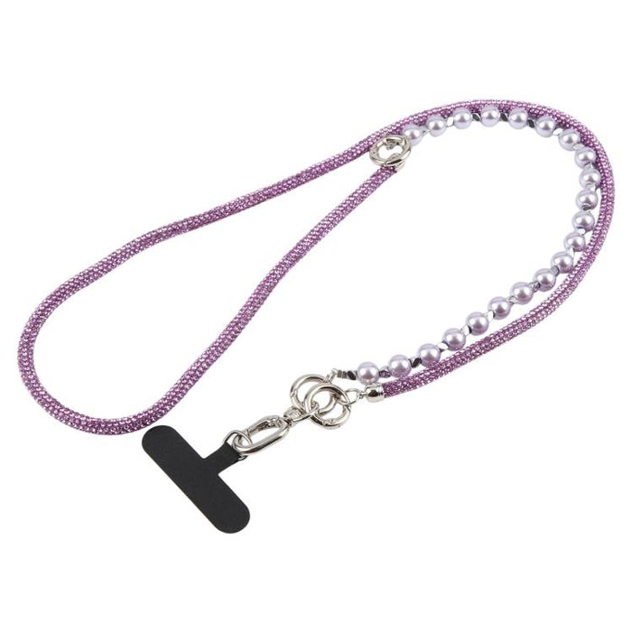 Cordón para teléfono con perlas y diamantes de imitación brillantes y cuentas de cristal desmontables.